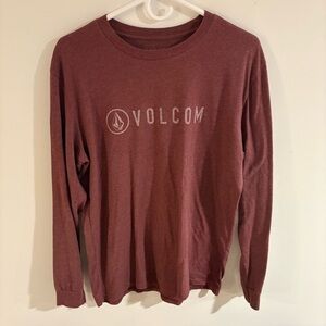 Volcom | Graphic Print Long Sleeve Shirt - Maroon Red ; Mens L